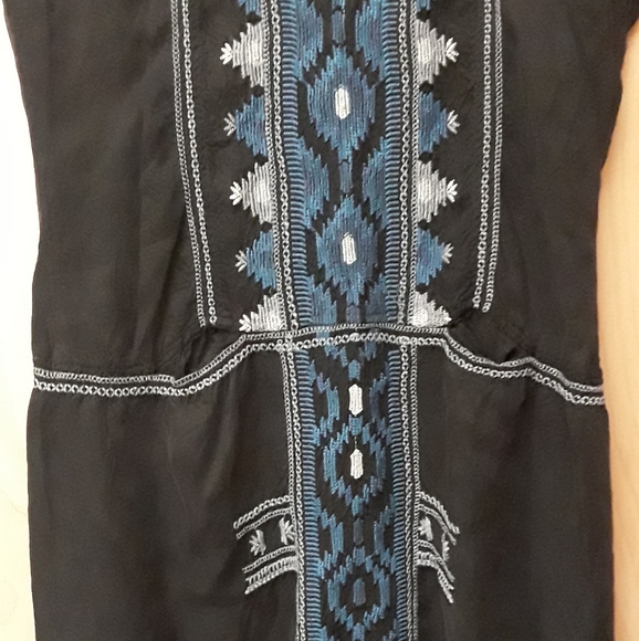 Johnny Was Black Blue Embroidered Pocket Tunic - Picture 6 of 8